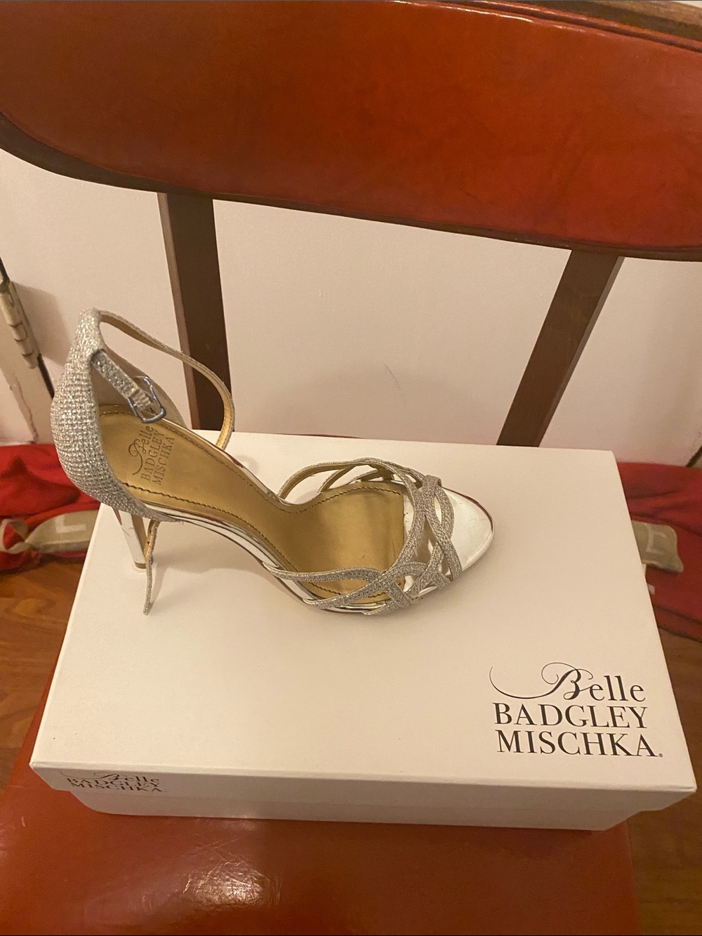 Badgley Mischka Silver Crystal Strappy Stiletto Sandals